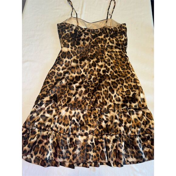 Taboo Leopard Print Ruffle Hem Mini Dress Brown Size M Summer Adjustable Straps - Picture 4 of 4